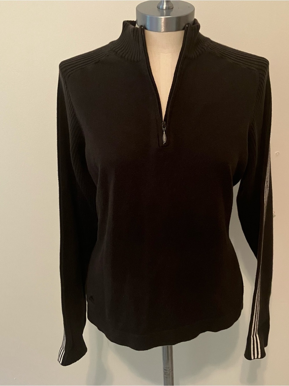VTG Adidas Women's Y2K 1/4 Zip Black Pullover Sweatshirt Climalite Sz. L Stripe